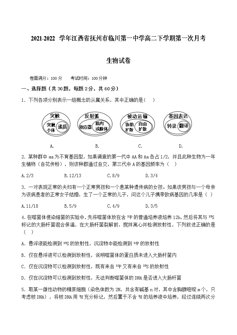 2021-2022学年江西省抚州市临川第一中学高二下学期第一次月考生物试卷含答案01