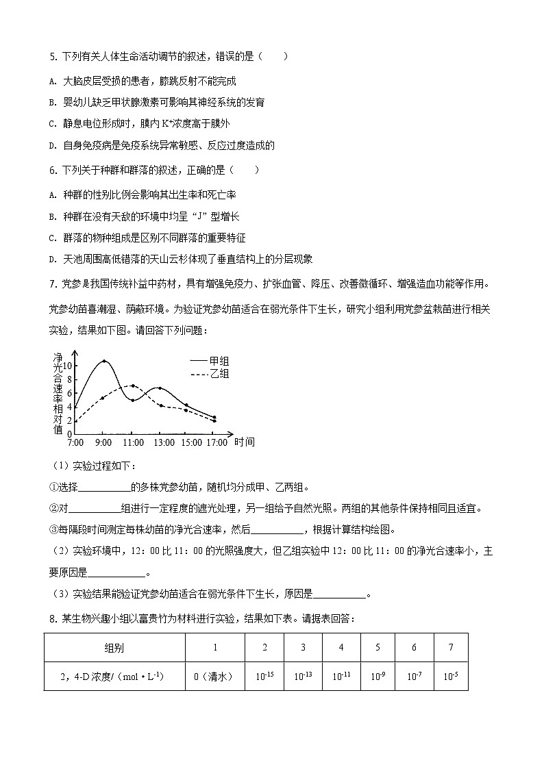2021届新疆乌鲁木齐地区高三第三次质量检测理综生物试题(试卷)第2页
