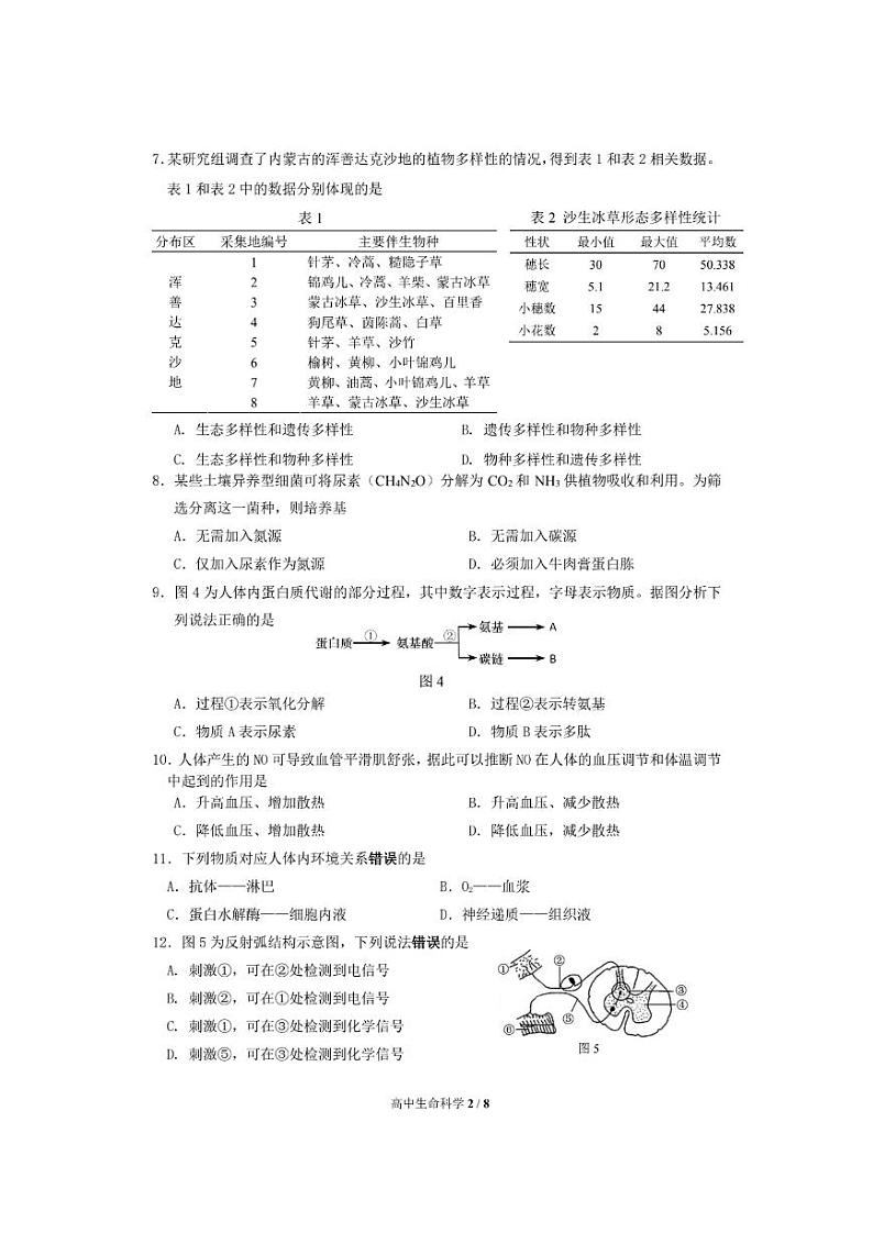 2022年上海市嘉定区高二(线上)等级考二模生物试题(含答案)02