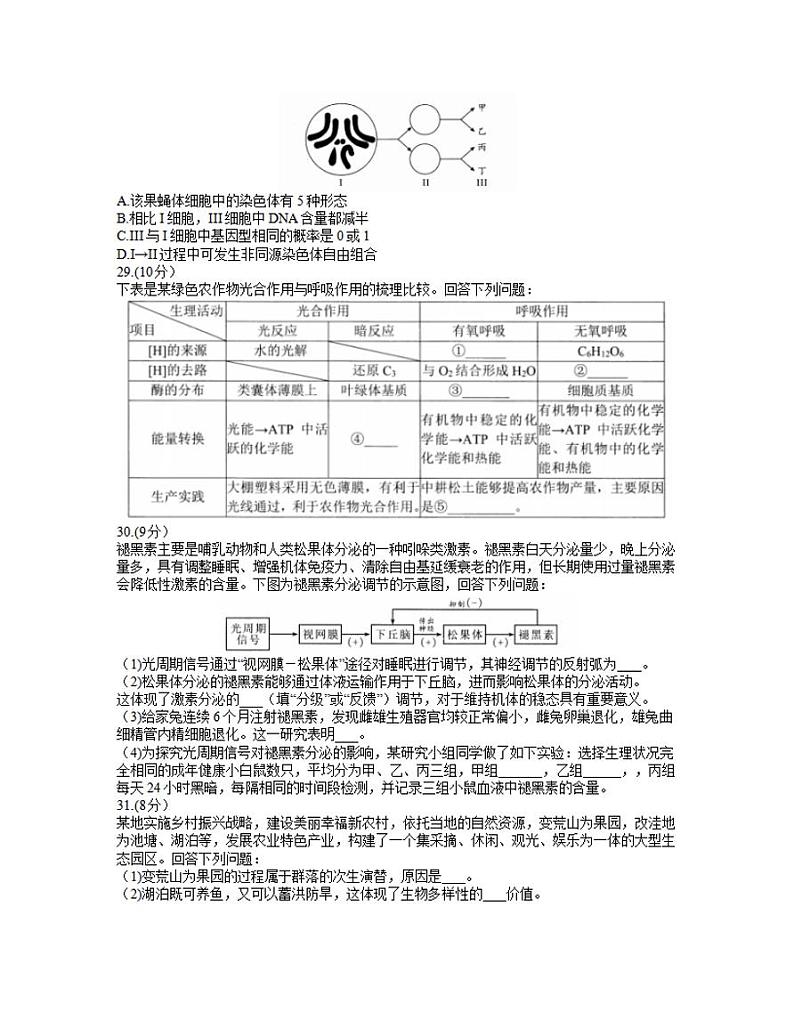 四川省绵阳市2021届高三下学期第三次诊断性考试(三诊)生物试题含答案02