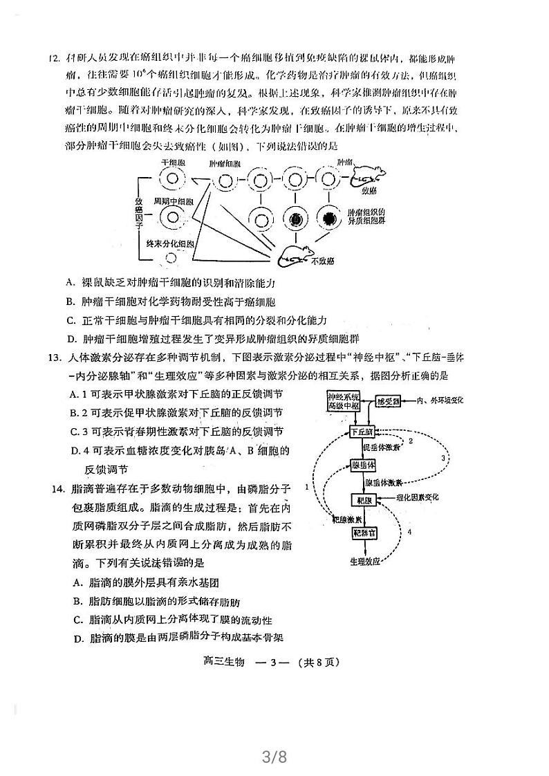 福建省福州市2021届高三下学期5月质量检测(三检)生物试题 扫描版缺答案03