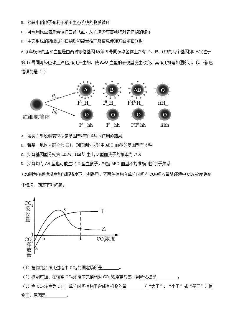 2020届四川省雅安市高三三模生物(试卷)第2页