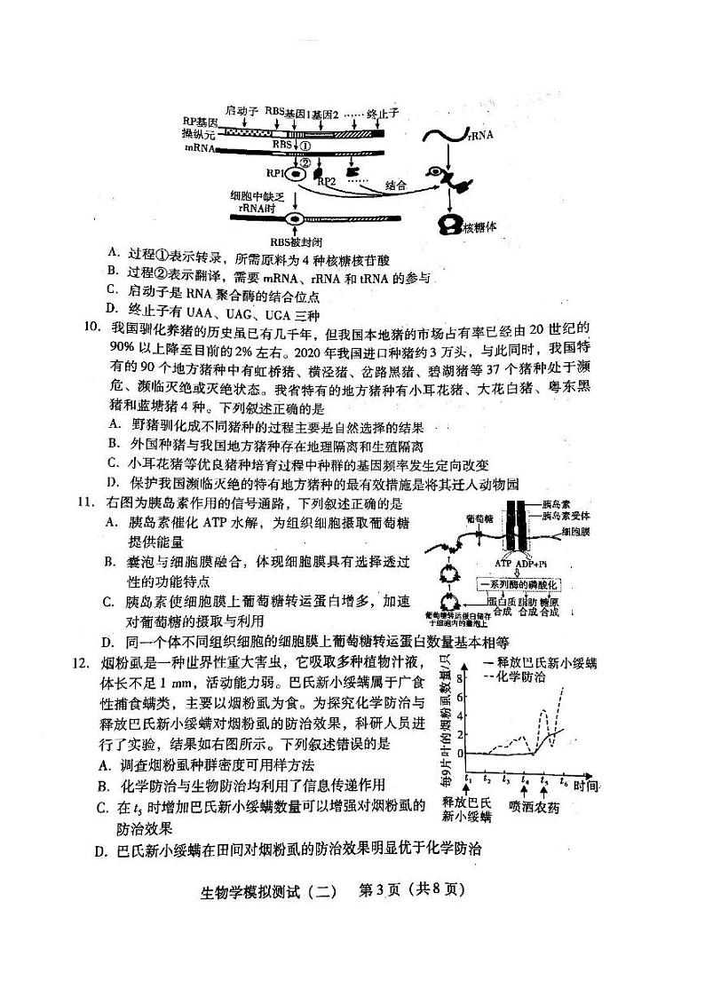 2022年广东省普通高中学业水平选择考模拟测试(二)生物试卷含答案(广东二模)03