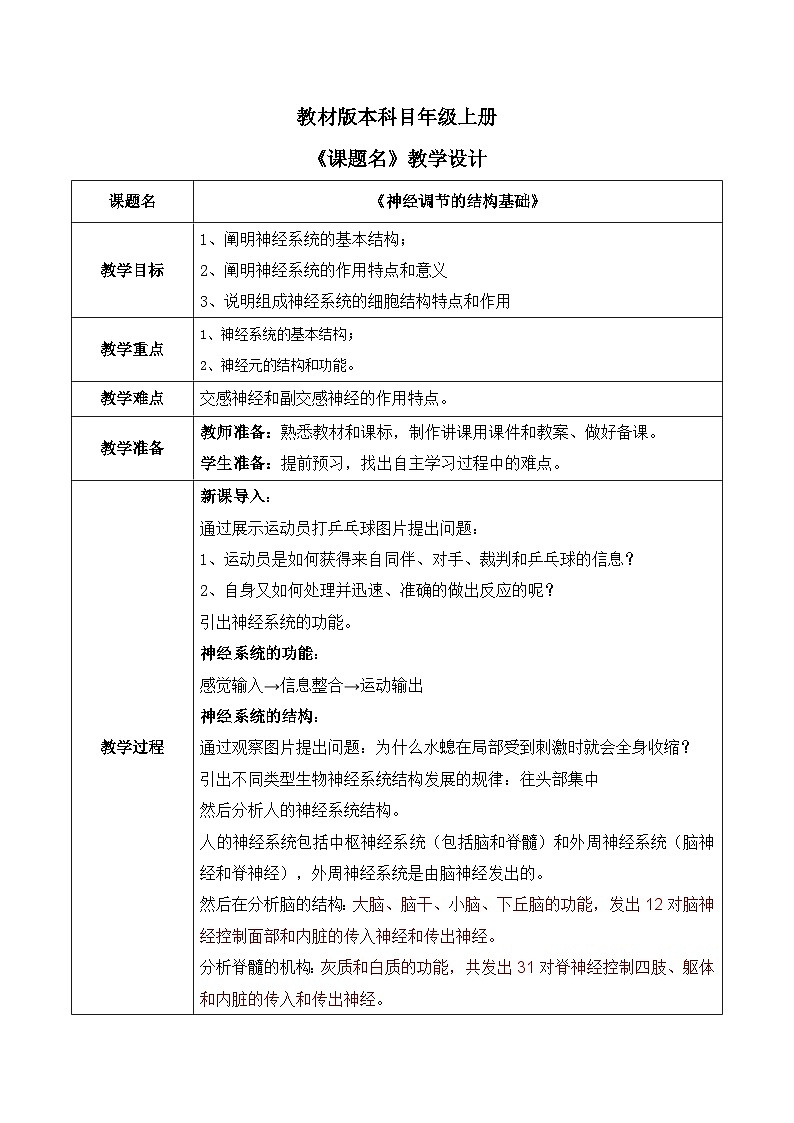 第一节《神经调节的结构基础》教案第1页
