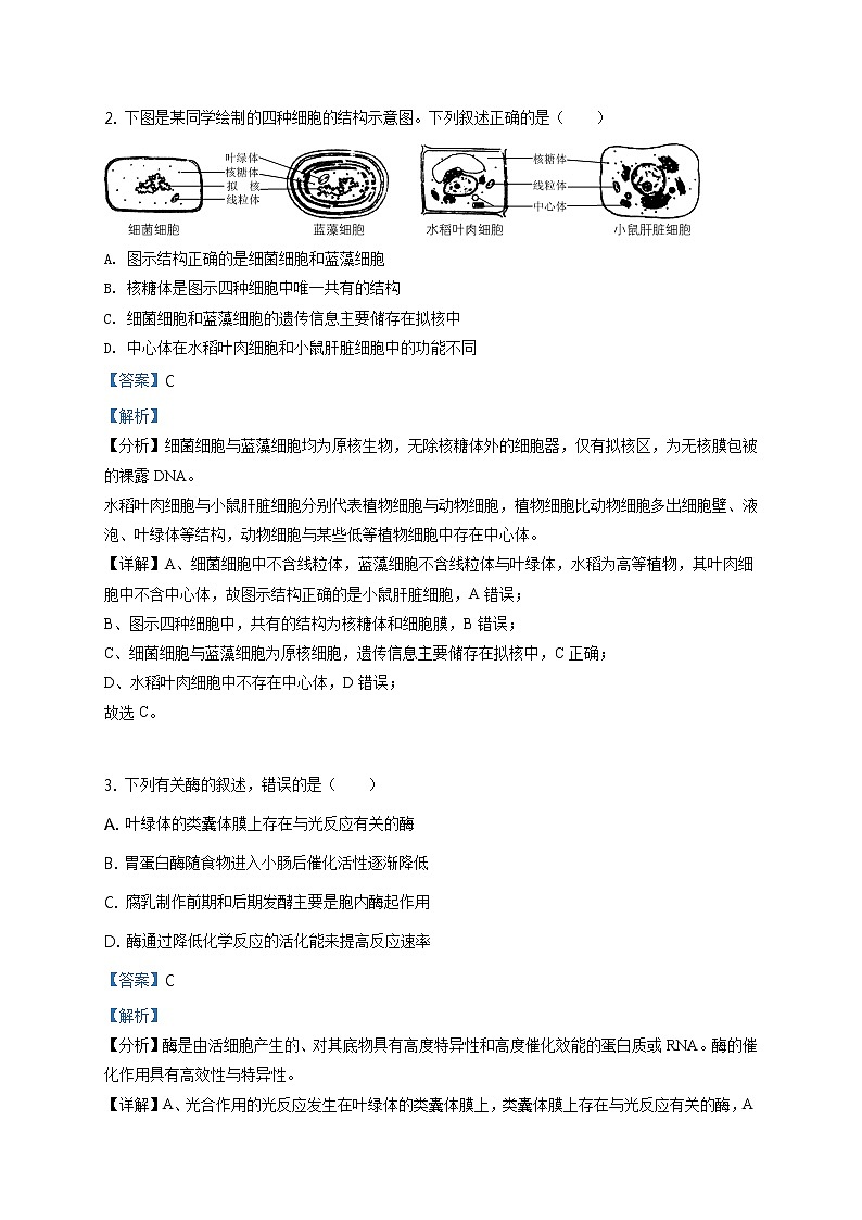 2020届江苏省南京市高三三模生物卷+答案02