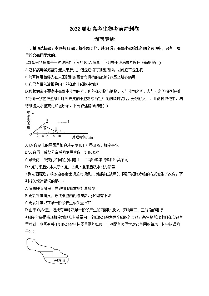 2022届新高考生物考前冲刺模拟卷 湖南专版第1页