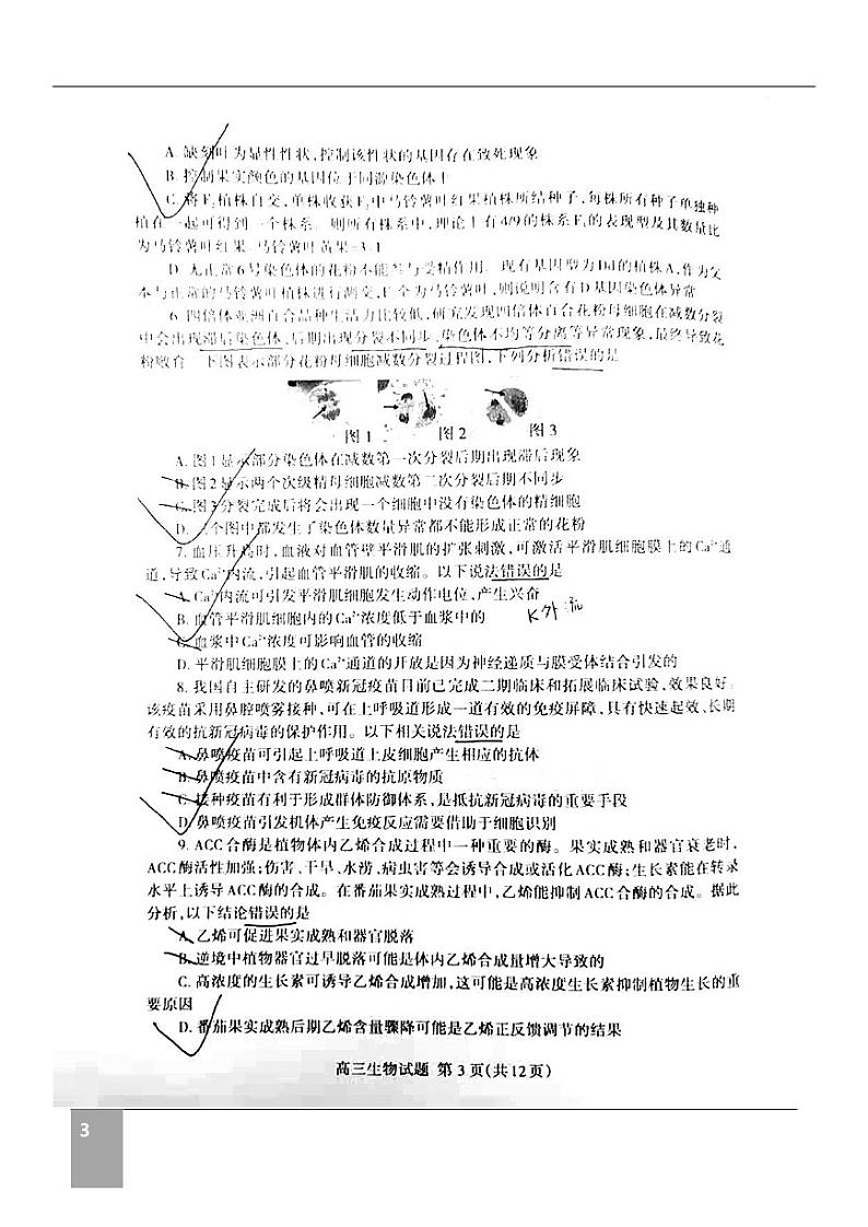 山东泰安2022届高三三模生物试题及答案第3页