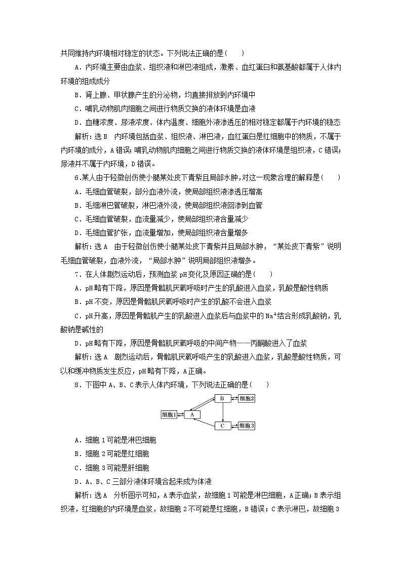 浙科版高中生物选择性必修1第一章内环境与稳态阶段检测含解析02