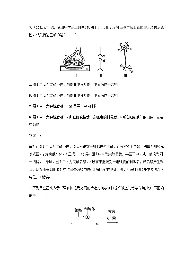 新人教版高中生物选择性必修第一册第2章神经调节第3节神经冲动的产生和传导作业含解析第2页