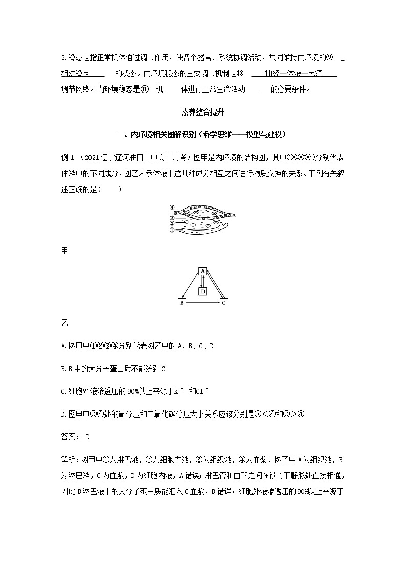新人教版高中生物选择性必修第一册第1章人体的内环境与稳态章末总结学案02
