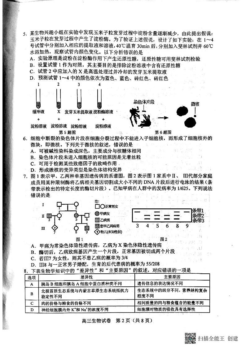 2022唐山高三下学期第三次模拟演练生物PDF版含答案02