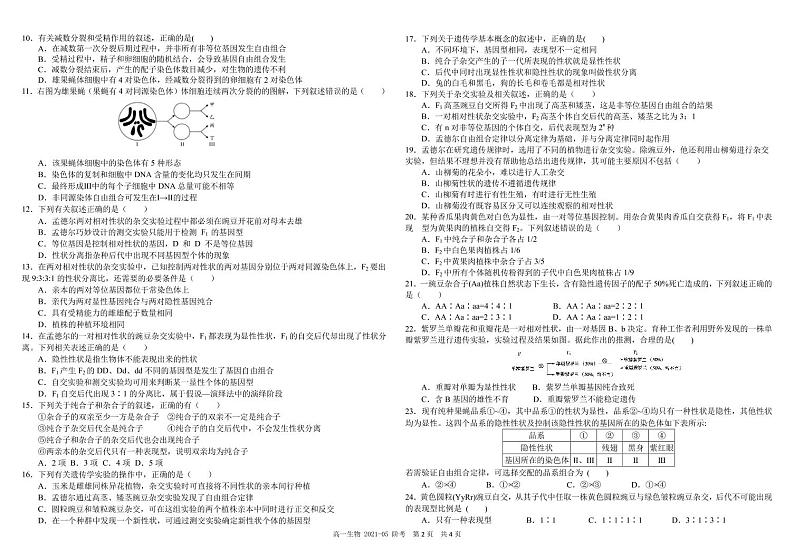 2021成都树德中学高一下学期5月阶段性测试生物试题PDF版含答案第2页