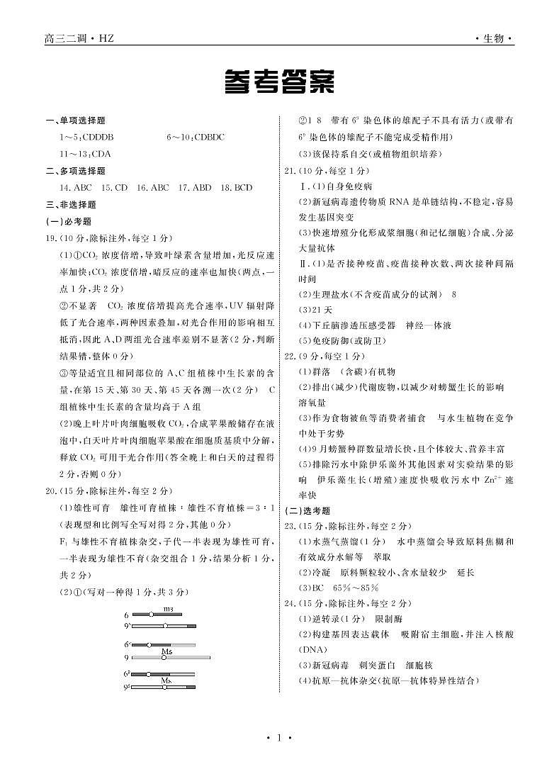 生物衡中月考下学期高三二调答案第1页