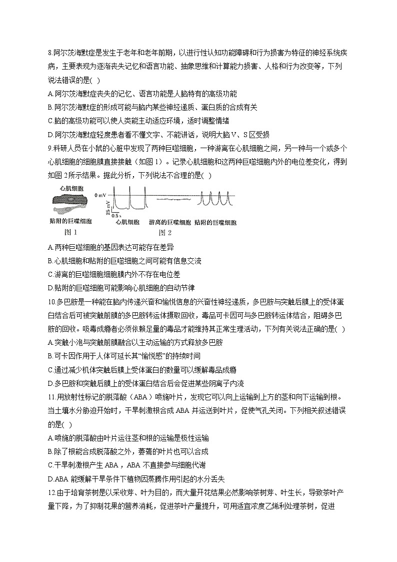 (7)生命活动的调节——2021-2022学年人教版(2019)生物高二下学期期末专项复习第3页