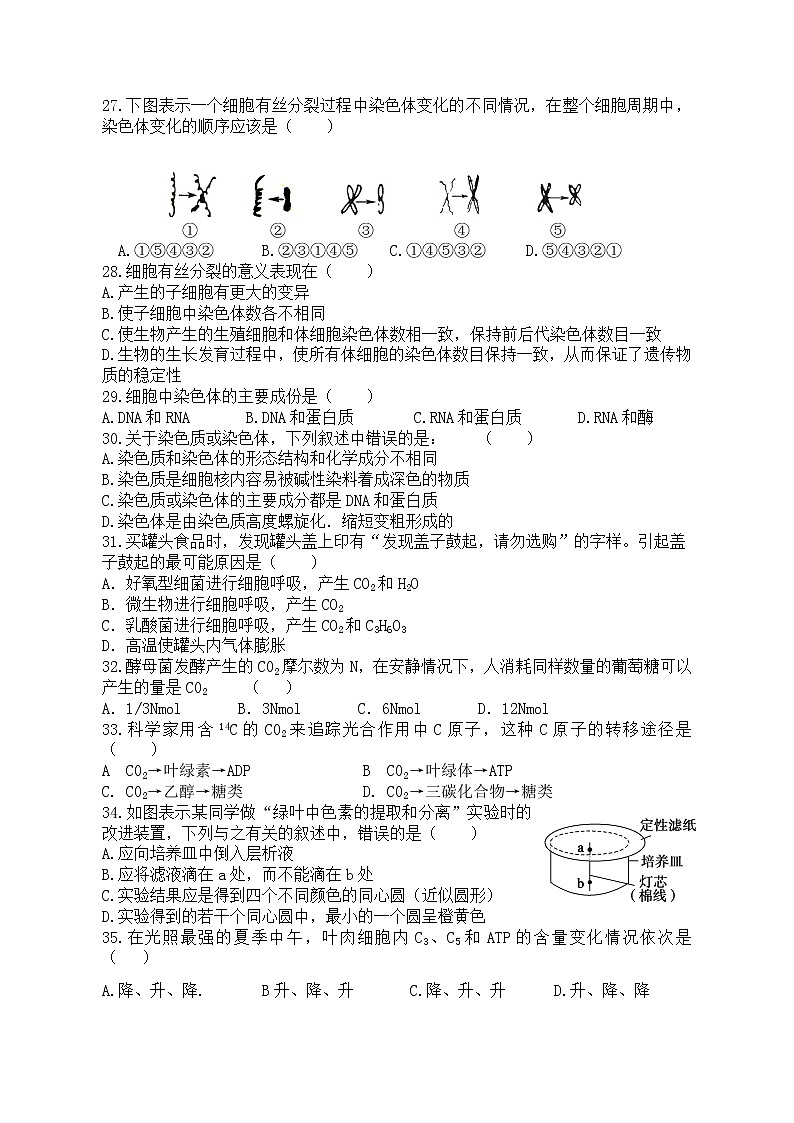 2021金昌一中高一下学期期中考试生物(文)试题含答案03