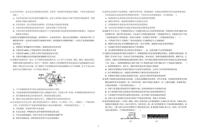 2022荆州中学等四校高三模拟联考(四)生物试题(含答案、答题卡)02