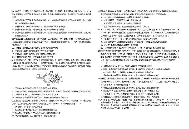 2022荆州中学等四校高三模拟联考(四)生物试题(含答案、答题卡)02