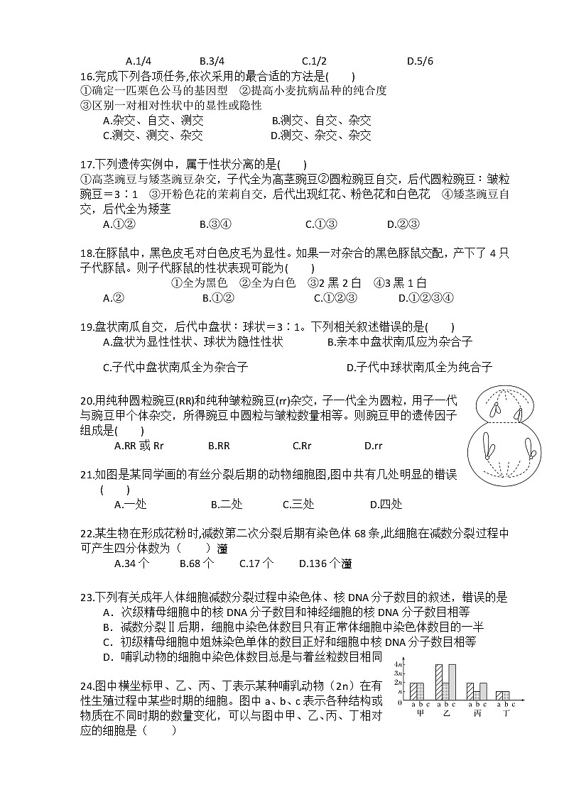 2021广州番禺区洛溪新城中学高一下学期4月月考生物试题含答案第3页