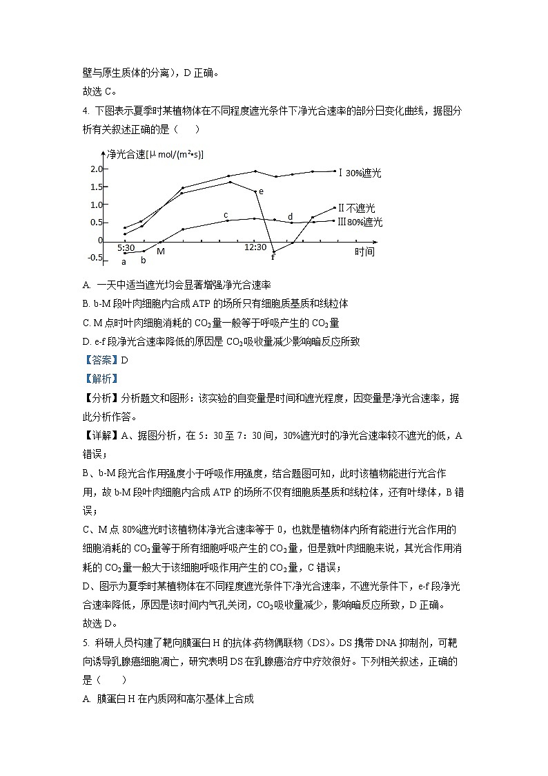 2022黄冈中学高三第四次模拟(四模)考试生物(含答案)03