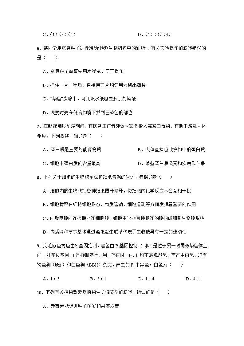 2021-2022学年广西省容县高级中学高一月考生物试卷含答案第3页