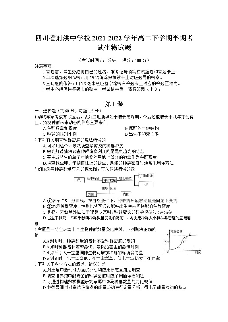 2021-2022学年四川省射洪中学校高二下学期半期考试生物试题含答案第1页