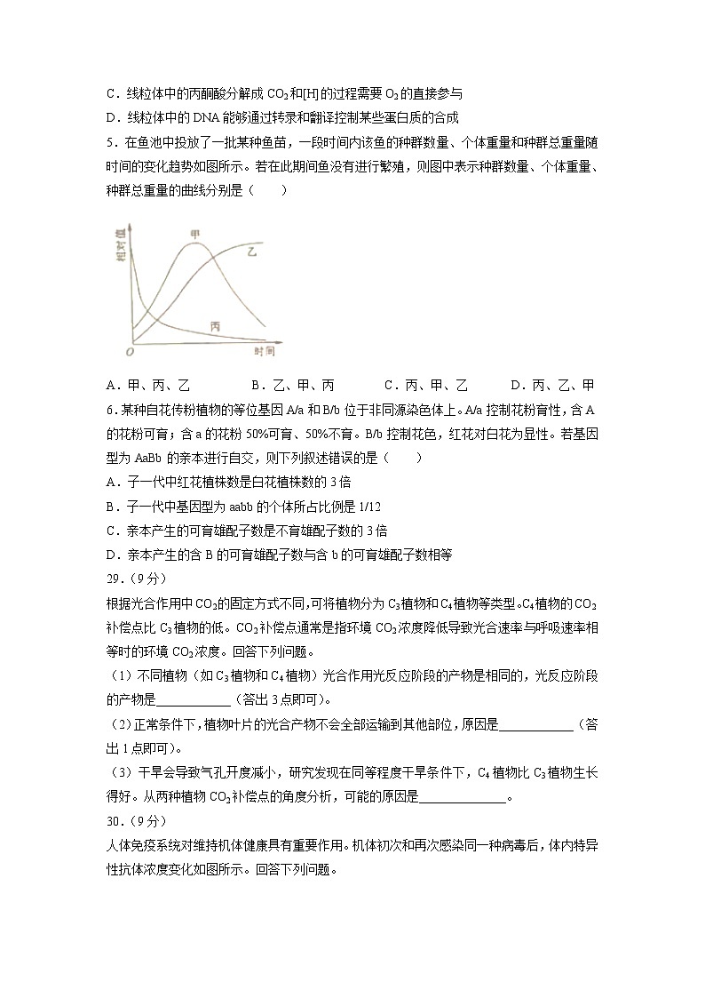 2022年全国甲卷理综生物高考真题word版(无答案)第2页