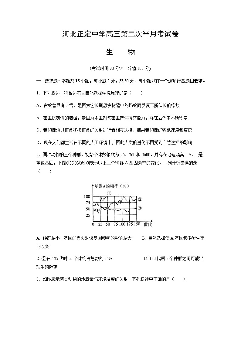 2021河北省正定中学高三上学期第二次半月考生物试题含答案第1页