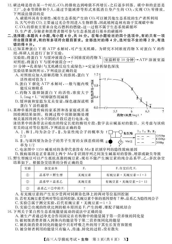 2022双峰县一中高三上学期入学摸底考试生物试题PDF版含答案第3页