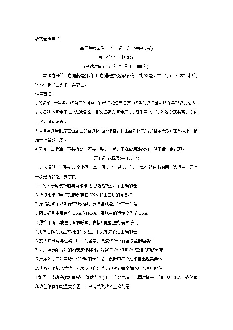 2022广西名校大联考高三上学期第一次大联考(入学摸底考试)生物(全国卷)含答案01
