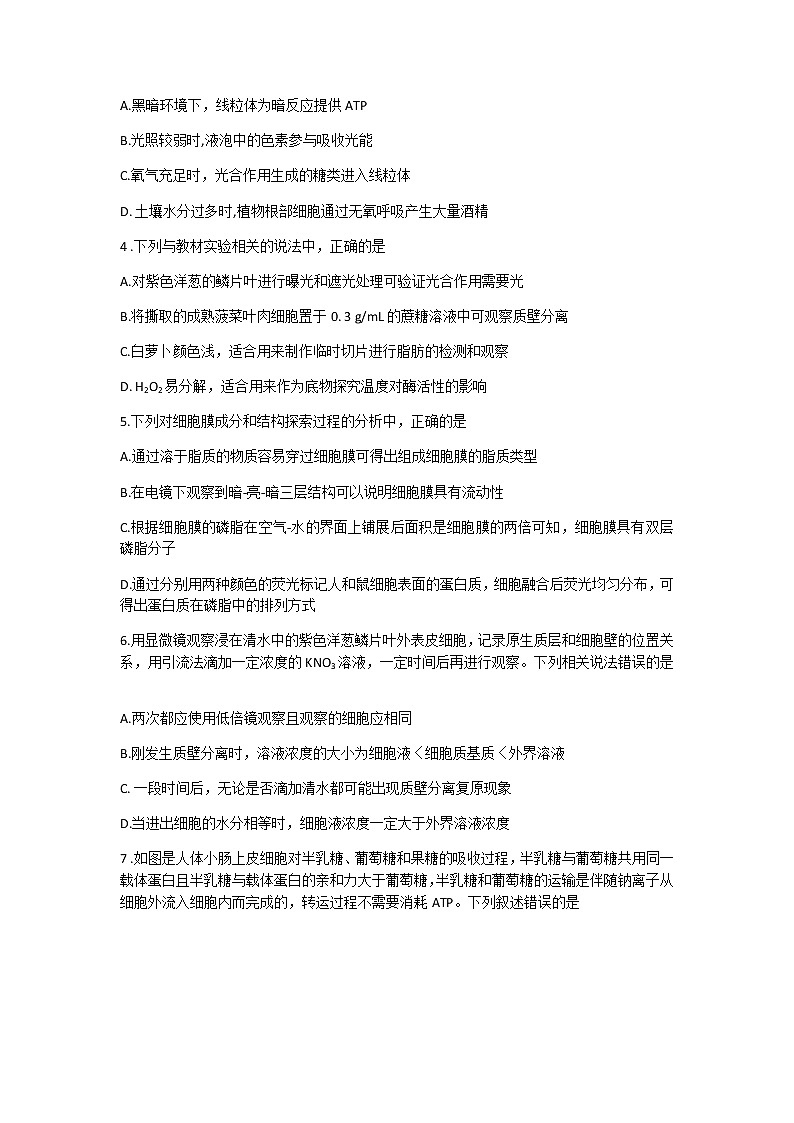 2022河南省部分名校高三上学期8月摸底联考生物试题含答案02