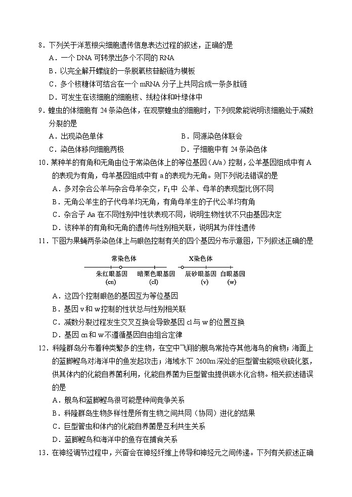 2021武汉武昌区高二下学期期末考试生物试题含答案第3页