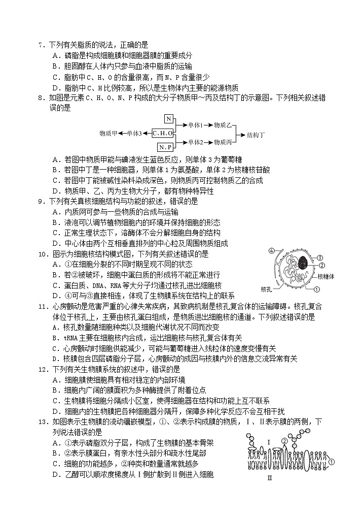 四川省雅安市2020-2021学年高二下学期期末检测生物试题第2页