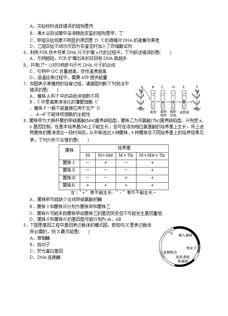 孝感市普通高中2020-2021学年高二下学期期末考试试卷生物试卷第3页