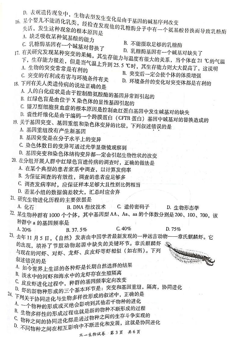 广东省梅州市2020-2021学年高一下学期期末考试生物试卷(PDF版)第3页