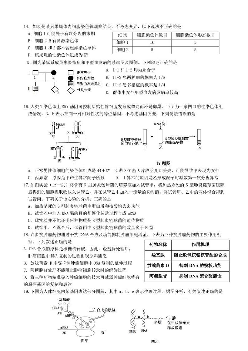 2022一中高二下学期6月月考生物试题(理科创新班)PDF版无答案第3页