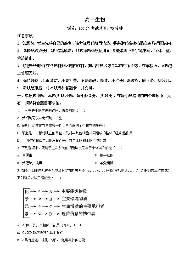 2022亳州利辛縣一中高一下學期4月聯(lián)考生物試題含答案第1頁