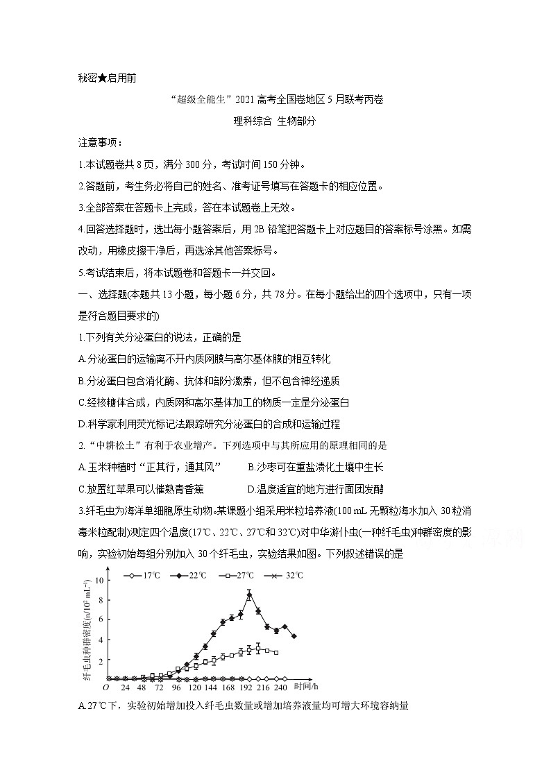 2021“超级全能生”高三全国卷地区5月联考试题(丙卷)生物含解析01