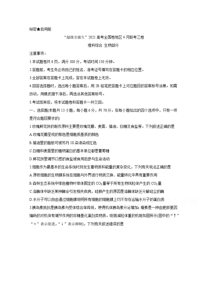 2021“超级全能生”高三全国卷地区4月联考试题(乙卷)生物含解析01
