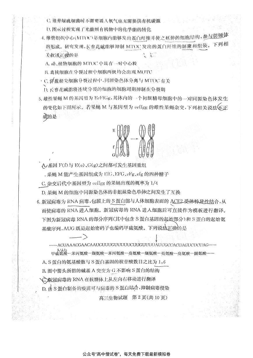2021德州高三下學(xué)期4月第二次模擬考試（二模）生物試題掃描版含答案第2頁(yè)