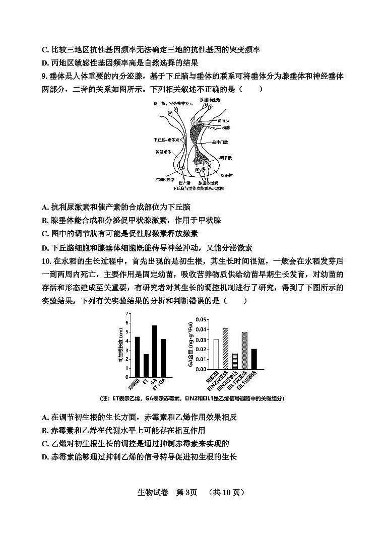 河北省“五个一”名校联盟2023届高三年级摸底考试生物试卷第3页