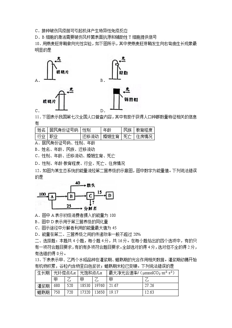 2022湖南省部分名校高二下学期期末联考生物试卷含答案03