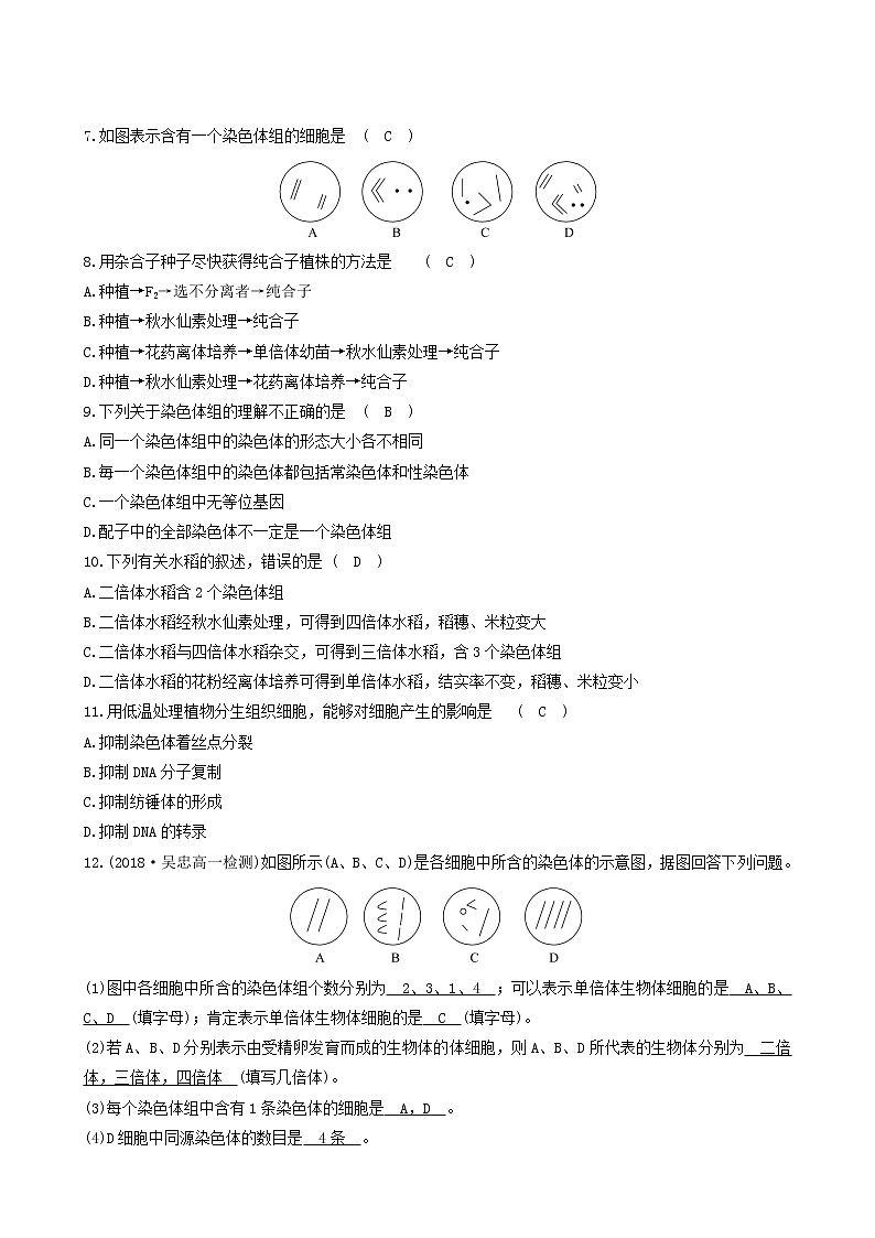 人教版高中生物必修2分层训练5.2染色体变异含答案02
