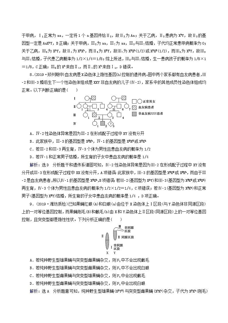 人教版高中生物必修2第2章基因和染色体的关系第3节伴性遗传练习含答案03