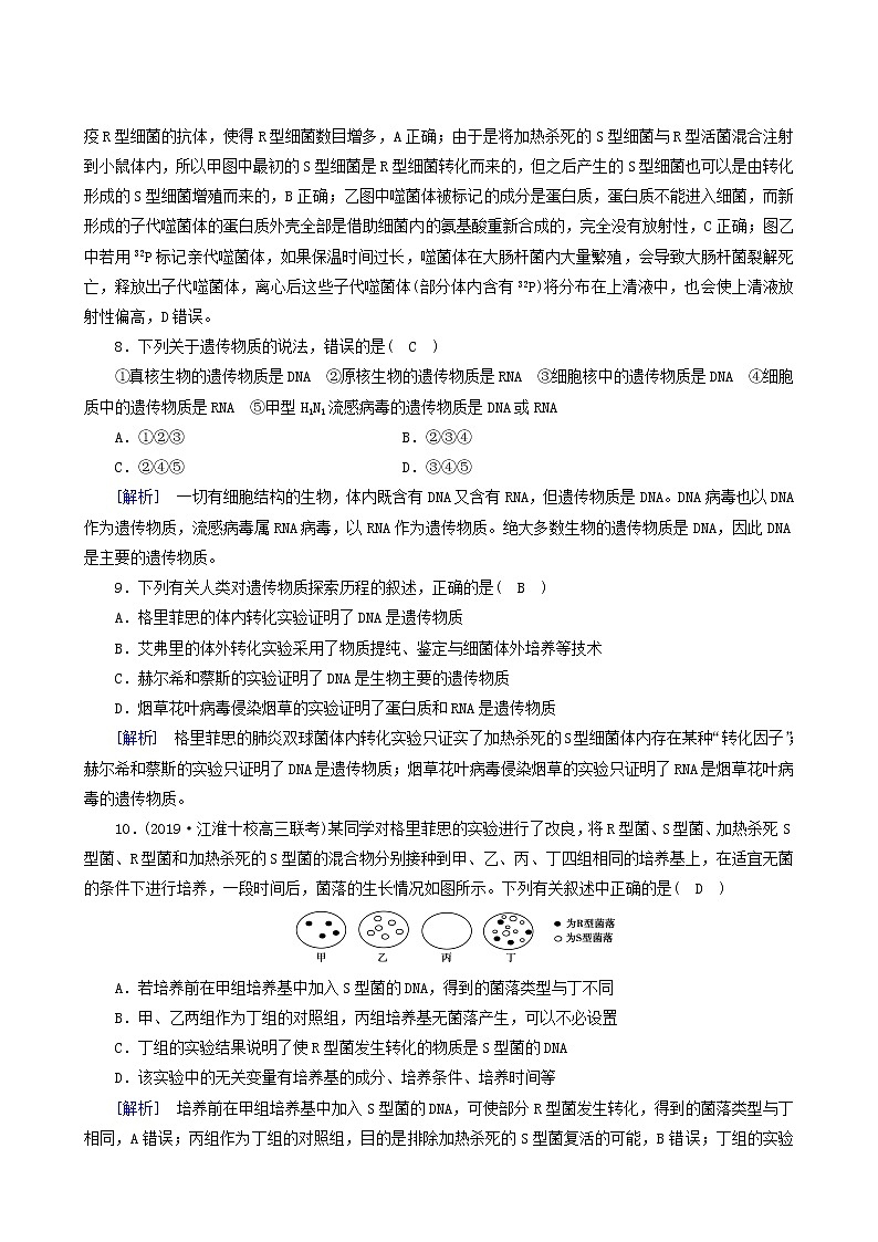 人教版高中生物必修2第3章基因的本质第1节dna是主要的遗传物质练习含答案03
