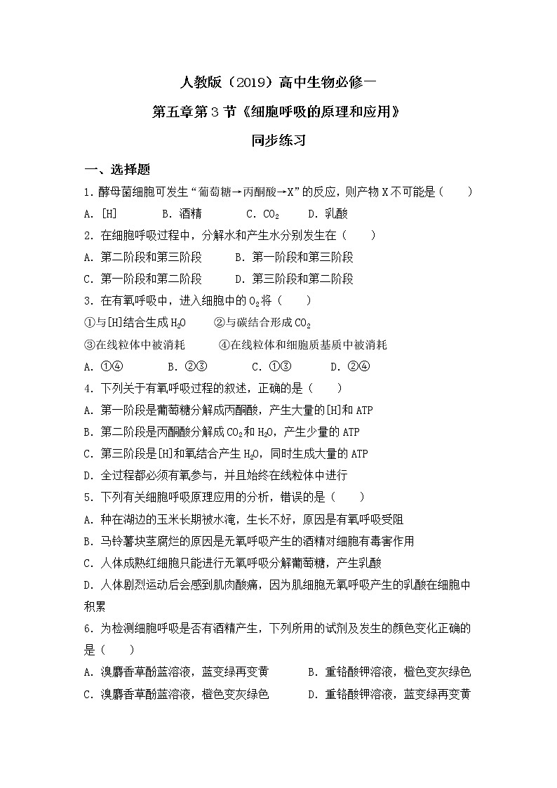 5.3《细胞呼吸的原理和应用》 教案练习课件01