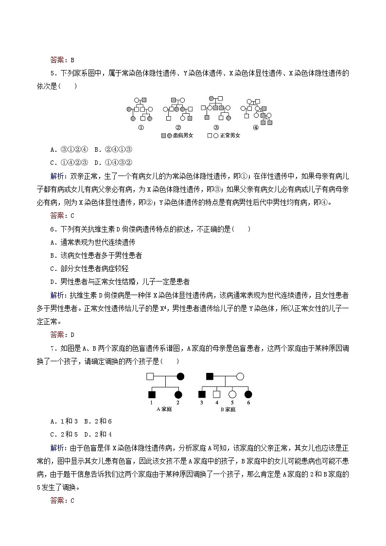 人教版高中生物必修2課后分層檢測(cè)案8伴性遺傳含答案第2頁