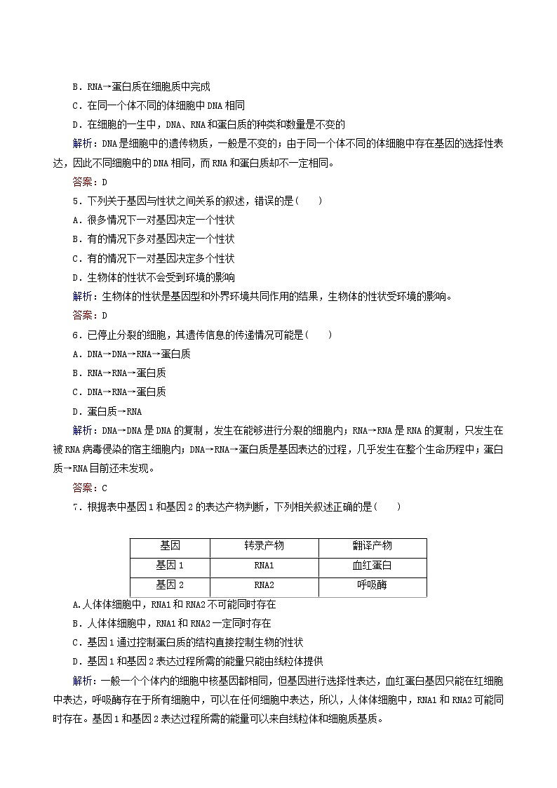 人教版高中生物必修2课后分层检测案13基因对性状的控制含答案第2页