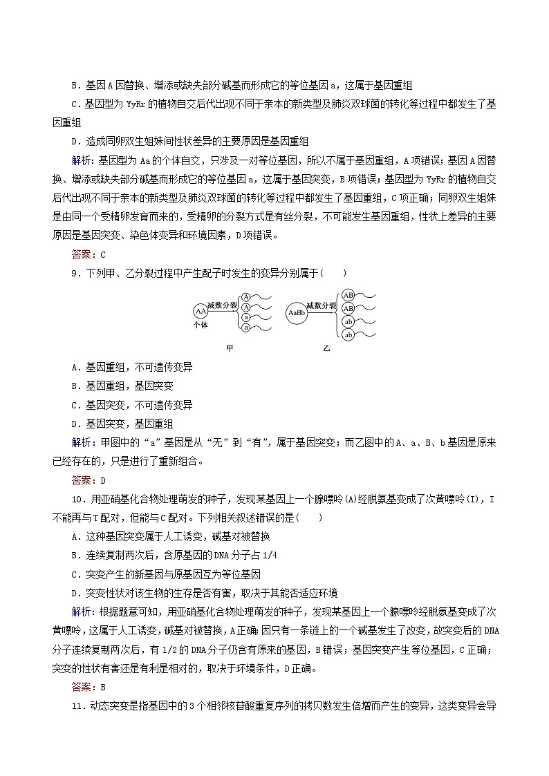 人教版高中生物必修2课后分层检测案14基因突变和基因重组含答案第3页