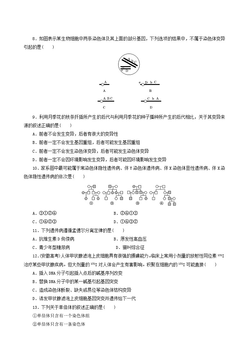人教版高中生物必修2阶段质量检测5基因突变及其他变异含答案第2页