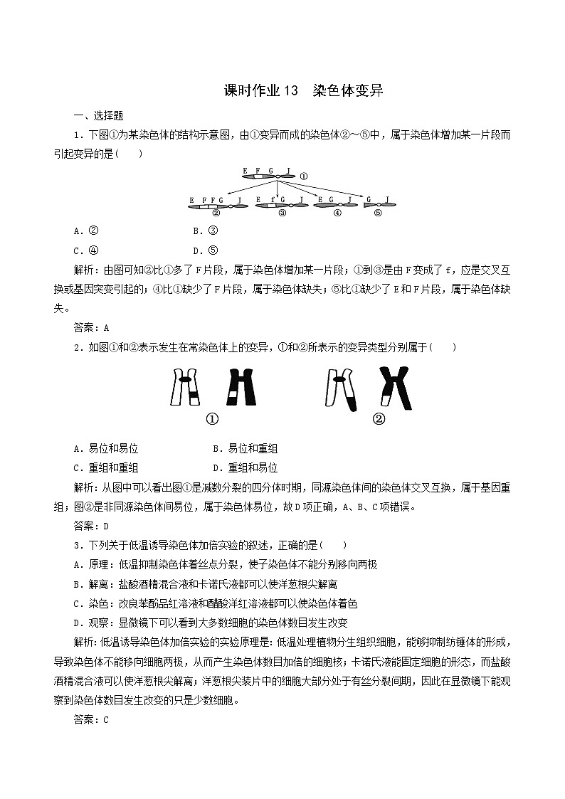 人教版高中生物必修2課時作業(yè)13染色體變異含答案第1頁